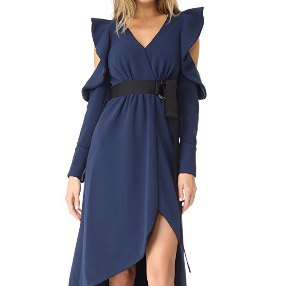 Self-Portrait Navy Asymmetric Wrap Dress